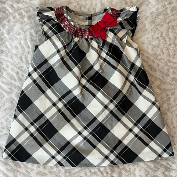 Gymboree Other - Gymboree Black White Silver Plaid Dress Red Bow size 6-12 Months